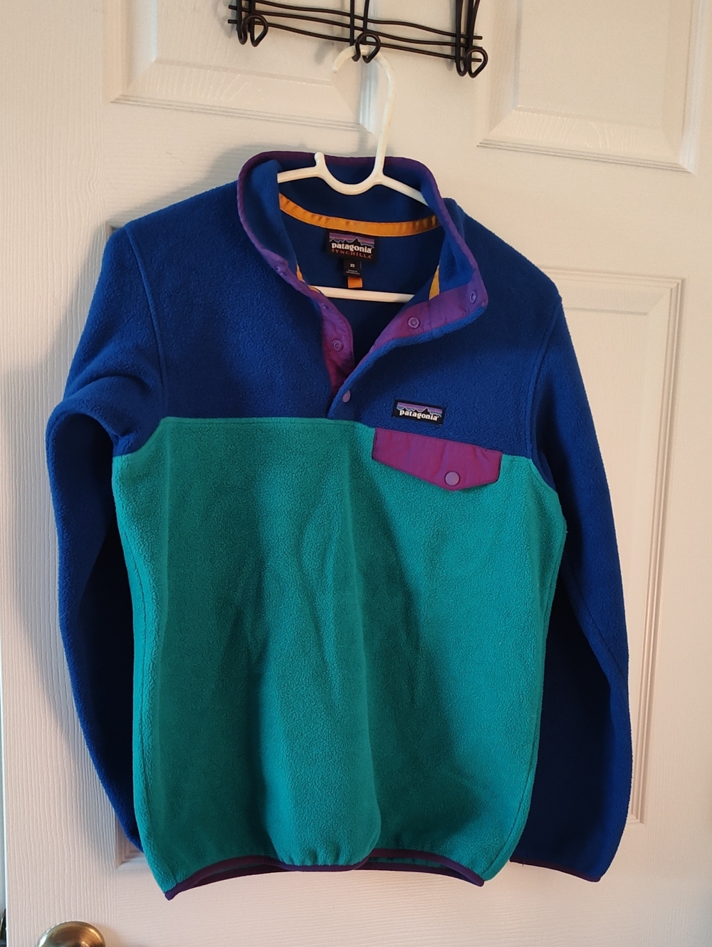 Patagonia Crewneck Fleece Pullover in Teal, Royal Blue & Purple